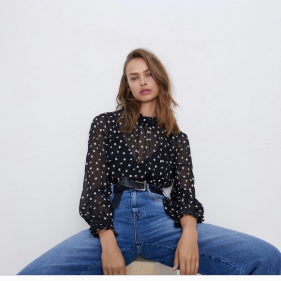 Zara Contrasting Embroidery Sheet Top - Picture 4 of 10